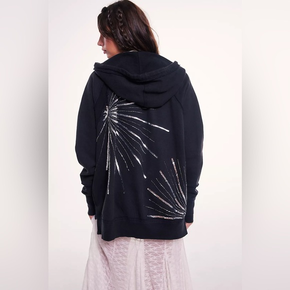 We The Free Tops - Free People In the Light Hoodie - Black Beaded XL